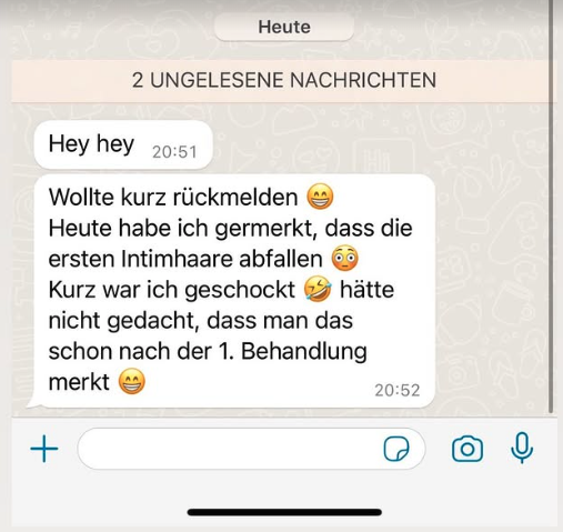 WhatsApp-Nachricht einer Kundin: Nach der 1. Behandlung