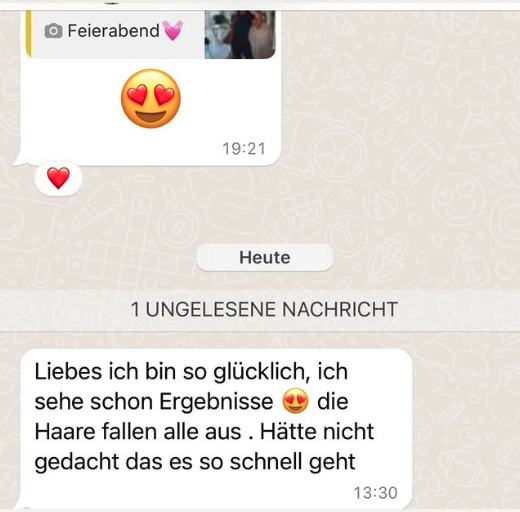 WhatsApp-Nachricht einer Kundin: Die Haare fallen alle aus