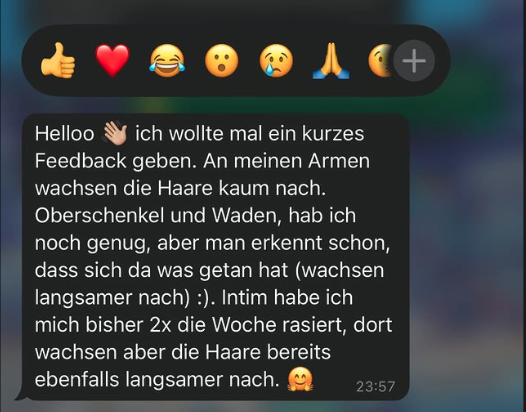 WhatsApp-Nachricht einer Kundin: Arme, Beine, Intim